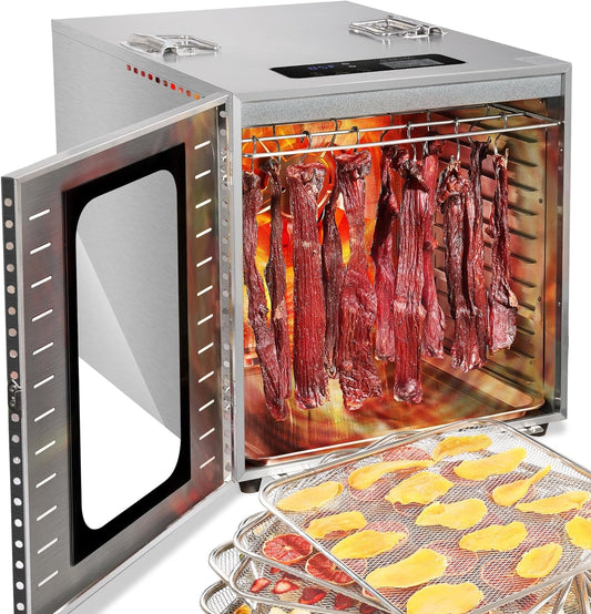 12 Trays Large Food Dehydrator for Jerky, with 20.67Ft² Drying Space, 1200W, 70°F-190°F Accurate Temperature Control, with 24H Timer, for Herbs Fruit Meat Yogurt