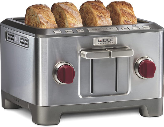 4-Slice Extra-Wide Slot Toaster with Shade Selector, Bagel and Defrost Settings, Red Knob, Stainless Steel (WGTR154S)